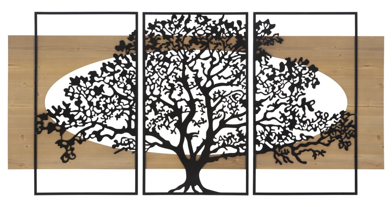 Set 3 decoratiuni de perete, Mauro Ferretti, Tree, 176x90 cm, fier/MDF, negru, maro - imagine 7